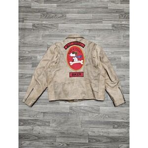 Vintage 70s 80s Leather King Snoopy Motorcycle Jacket Size 48 Bone-A-Flyed Biker
